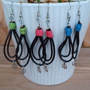 Handcrafted Leather Peace Sign Earrings